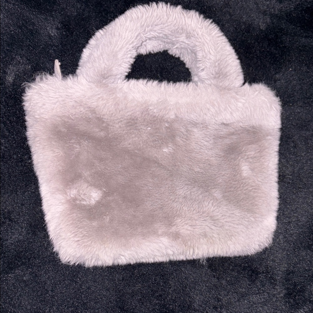 Elegant Gray Faux Fur Handbag
